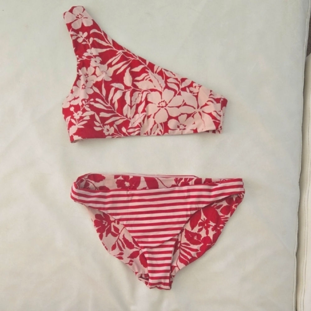 Red Carter Red and Cream Bikini Set S